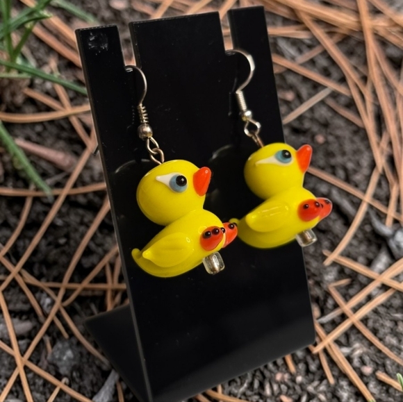 Lampwork Glass Duck Earrings - Picture 2 of 3
